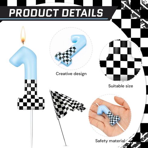 Mtlee Racing Car تحت عنوان عيد ميلاد شموع عيد ميلاد كعكة شمعة Topper Blue أسود أبيض المتقلب العلم واحد اللوازم لسباق سيارات الحفلة دش الطفل للبنين (رقم 1) in Saudi Arabia