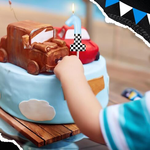 Mtlee Racing Car تحت عنوان عيد ميلاد شموع عيد ميلاد كعكة شمعة Topper Blue أسود أبيض المتقلب العلم واحد اللوازم لسباق سيارات الحفلة دش الطفل للبنين (رقم 1) in Saudi Arabia