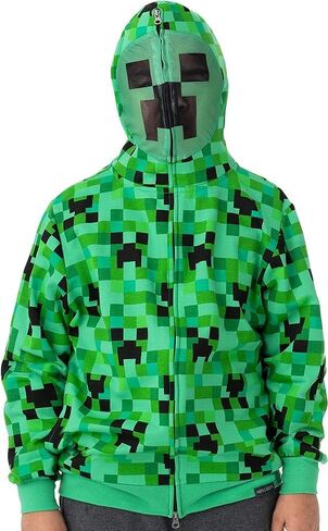 Minecraft Game Creeper Camo Face zip Up Fleece Hoodie للبنين والبنات - الأخضر ، والأطفال/الشباب الصغيرة in Saudi Arabia