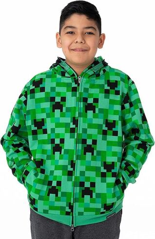 Minecraft Game Creeper Camo Face zip Up Fleece Hoodie للبنين والبنات - الأخضر ، والأطفال/الشباب الصغيرة in Saudi Arabia