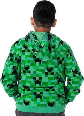 Minecraft Game Creeper Camo Face zip Up Fleece Hoodie للبنين والبنات - الأخضر ، والأطفال/الشباب الصغيرة in Saudi Arabia