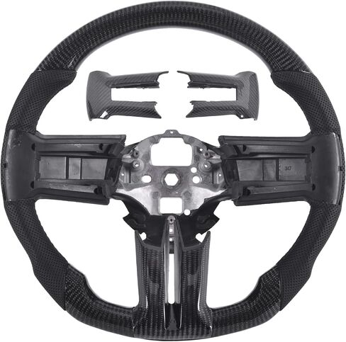 Real Carbon Fiber Steering Wheel for Mustang EcoBoost/GT/V6/Shelby GT350/GT500 2012-2014, D-shaped Flat-bottom Nappa Perforated Leather Grip with Trim，Centering Line in Saudi Arabia