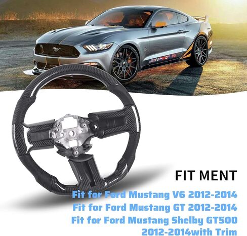 Real Carbon Fiber Steering Wheel for Mustang EcoBoost/GT/V6/Shelby GT350/GT500 2012-2014, D-shaped Flat-bottom Nappa Perforated Leather Grip with Trim，Centering Line in Saudi Arabia