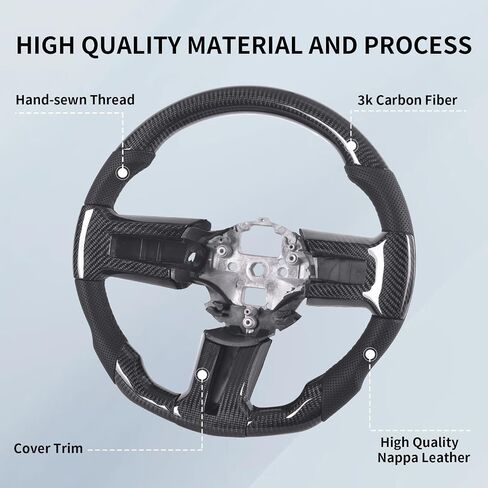 Real Carbon Fiber Steering Wheel for Mustang EcoBoost/GT/V6/Shelby GT350/GT500 2012-2014, D-shaped Flat-bottom Nappa Perforated Leather Grip with Trim，Centering Line in Saudi Arabia