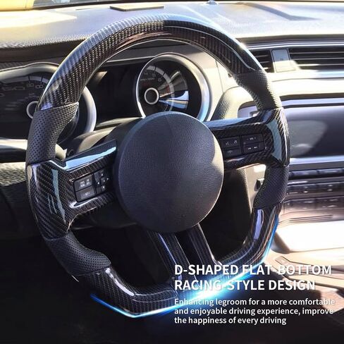 Real Carbon Fiber Steering Wheel for Mustang EcoBoost/GT/V6/Shelby GT350/GT500 2012-2014, D-shaped Flat-bottom Nappa Perforated Leather Grip with Trim，Centering Line in Saudi Arabia