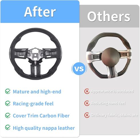 Real Carbon Fiber Steering Wheel for Mustang EcoBoost/GT/V6/Shelby GT350/GT500 2012-2014, D-shaped Flat-bottom Nappa Perforated Leather Grip with Trim，Centering Line in Saudi Arabia