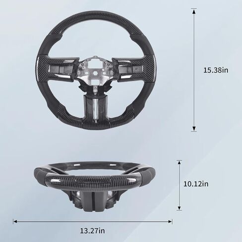 Real Carbon Fiber Steering Wheel for Mustang EcoBoost/GT/V6/Shelby GT350/GT500 2012-2014, D-shaped Flat-bottom Nappa Perforated Leather Grip with Trim，Centering Line in Saudi Arabia