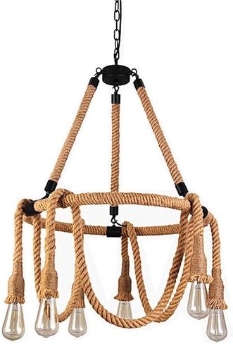 Lnptal Rustic Rope Respherelier ، مصباح معلق مزرعة مزرعة 6 خلاصة مع قاعدة E27 ، مصباح سقف حبل القنب العتيق لغرفة الطعام وغرفة المعيشة والبار in Saudi Arabia