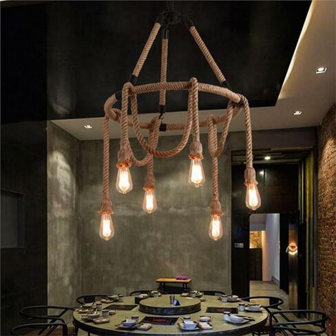 Lnptal Rustic Rope Respherelier ، مصباح معلق مزرعة مزرعة 6 خلاصة مع قاعدة E27 ، مصباح سقف حبل القنب العتيق لغرفة الطعام وغرفة المعيشة والبار in Saudi Arabia