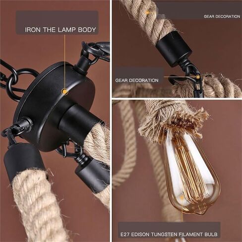 Lnptal Rustic Rope Respherelier ، مصباح معلق مزرعة مزرعة 6 خلاصة مع قاعدة E27 ، مصباح سقف حبل القنب العتيق لغرفة الطعام وغرفة المعيشة والبار in Saudi Arabia