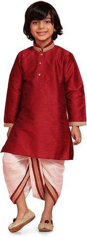 AJ DEZINES Kids Solid Silk Kurta Dhoti Set Traditional Festive & Ethnic Wear Kurta Dhoti For Boys in Kuwait
