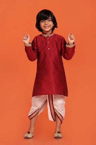 AJ DEZINES Kids Solid Silk Kurta Dhoti Set Traditional Festive & Ethnic Wear Kurta Dhoti For Boys in Kuwait