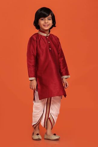 AJ DEZINES Kids Solid Silk Kurta Dhoti Set Traditional Festive & Ethnic Wear Kurta Dhoti For Boys in Kuwait