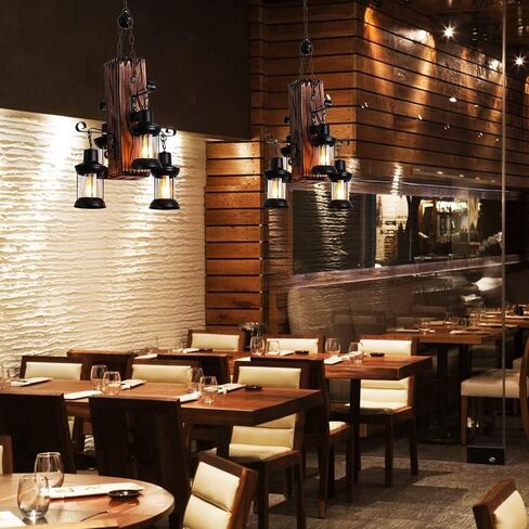 Lnptal Rustic Wood Beam Beam الثريا ، مصباح معلق صناعي مزرعة مزرعة من 4 خلاف مع ظلال فانوس ، لاعبة سقف خشبي عتيقة لغرفة الطعام ، جزيرة المطبخ ، البار in Saudi Arabia