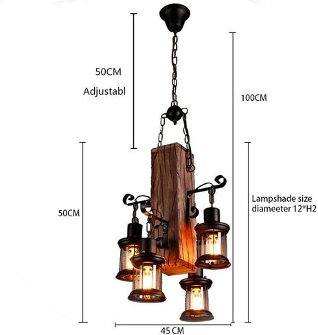 Lnptal Rustic Wood Beam Beam الثريا ، مصباح معلق صناعي مزرعة مزرعة من 4 خلاف مع ظلال فانوس ، لاعبة سقف خشبي عتيقة لغرفة الطعام ، جزيرة المطبخ ، البار in Saudi Arabia