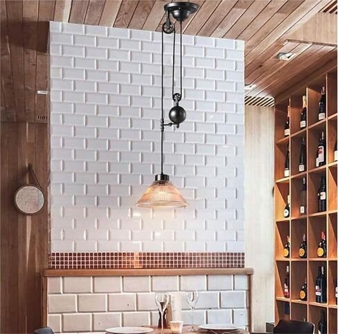 LNPTAL Industrial Pulley Pendant Light, Adjustable Loft Style Hanging Ceiling Fixture with Ribbed Glass Shade, Vintage Farmhouse Retractable Chandelier for Kitchen Island in Saudi Arabia