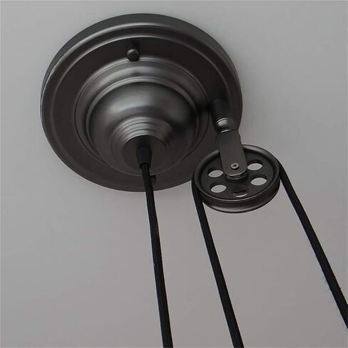 LNPTAL Industrial Pulley Pendant Light, Adjustable Loft Style Hanging Ceiling Fixture with Ribbed Glass Shade, Vintage Farmhouse Retractable Chandelier for Kitchen Island in Saudi Arabia