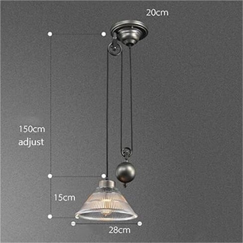 LNPTAL Industrial Pulley Pendant Light, Adjustable Loft Style Hanging Ceiling Fixture with Ribbed Glass Shade, Vintage Farmhouse Retractable Chandelier for Kitchen Island in Saudi Arabia
