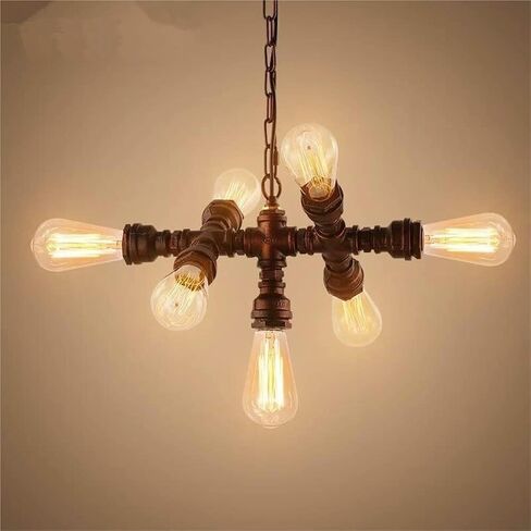 ثريا أنابيب steampunk الصناعية lnptal ، 7-light عتيقة سقف المزرعة الإضاءة مع قاعدة E27 ، مصباح شنق لمبة إديسون ريفي لغرفة الطعام ، المطبخ ، غرفة المعيشة in Saudi Arabia