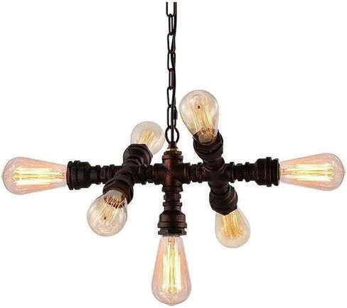 ثريا أنابيب steampunk الصناعية lnptal ، 7-light عتيقة سقف المزرعة الإضاءة مع قاعدة E27 ، مصباح شنق لمبة إديسون ريفي لغرفة الطعام ، المطبخ ، غرفة المعيشة in Saudi Arabia