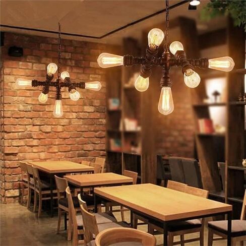 ثريا أنابيب steampunk الصناعية lnptal ، 7-light عتيقة سقف المزرعة الإضاءة مع قاعدة E27 ، مصباح شنق لمبة إديسون ريفي لغرفة الطعام ، المطبخ ، غرفة المعيشة in Saudi Arabia