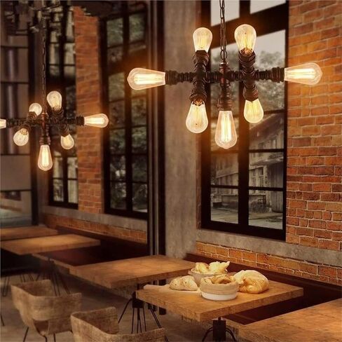 ثريا أنابيب steampunk الصناعية lnptal ، 7-light عتيقة سقف المزرعة الإضاءة مع قاعدة E27 ، مصباح شنق لمبة إديسون ريفي لغرفة الطعام ، المطبخ ، غرفة المعيشة in Saudi Arabia