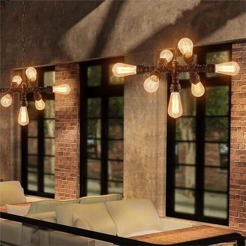 ثريا أنابيب steampunk الصناعية lnptal ، 7-light عتيقة سقف المزرعة الإضاءة مع قاعدة E27 ، مصباح شنق لمبة إديسون ريفي لغرفة الطعام ، المطبخ ، غرفة المعيشة in Saudi Arabia