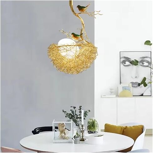 Lnptal Creative Bird’s Nest Light Light Light ، و Gold Semi Mount Mount Lighting Thup مع الطيور الزخرفية ، ومصباح سقف مستوحى من الطبيعة الريفية غرفة نوم لحضانة غرفة الأطفال in Saudi Arabia