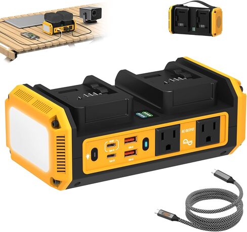 350W Power Pure Sine Wave Helpaterter مع بطاريات DeWalt 20V ، DC 20V إلى AC 120V ، 140W Type-C 18W USB-A Fast Charging Dual-Battery Mitch ، ضوء LED 600LM (البطارية غير متضمنة) in Kuwait