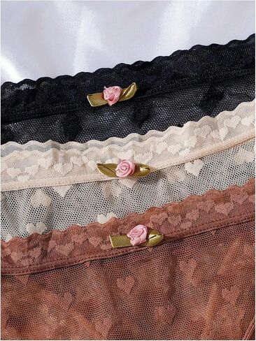 Shenhe Women's 3 Pack Heart Mesh Banties Lace Trim See من خلال مربعات محبو موسيقى الجاز الداخلية in Saudi Arabia