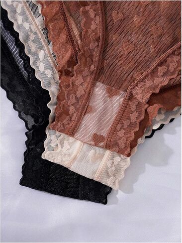 Shenhe Women's 3 Pack Heart Mesh Banties Lace Trim See من خلال مربعات محبو موسيقى الجاز الداخلية in Saudi Arabia