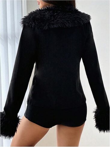 WDIRARA Women's Faux Fur Collar Zip Up Jacket Long Sleeve Suede Jacket Outerwear in Saudi Arabia