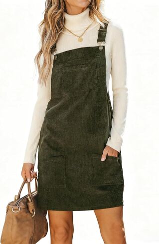 IDEALSANXUN Womens Corduroy Overall Dress Fall Winter Casual Jumper Pinafore Mini Dress in Saudi Arabia