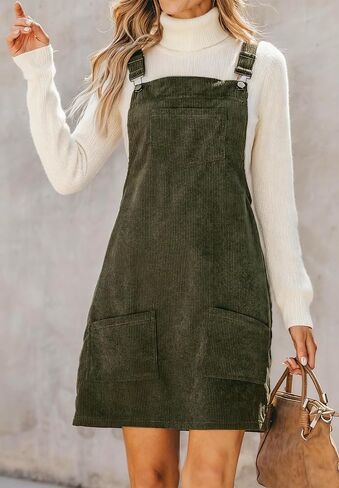 IDEALSANXUN Womens Corduroy Overall Dress Fall Winter Casual Jumper Pinafore Mini Dress in Saudi Arabia