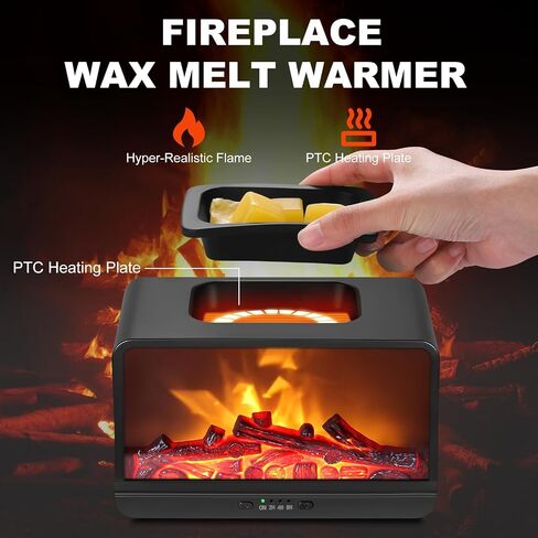 Flame Fireplace Wax Melt أكثر دفئًا ، Wax Scentsy أكثر دفئًا مع توقيت ، شمع كهربائي أكثر دفئًا للشمع المعطر مع لوحة تسخين PTC ، موقد شمع للهدايا وديكور المنزل (أسود) in Kuwait