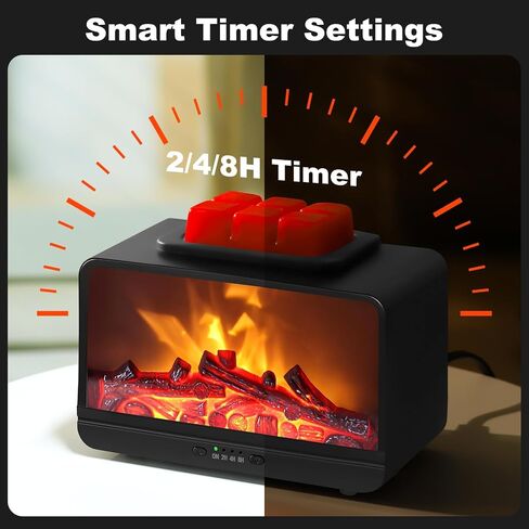 Flame Fireplace Wax Melt أكثر دفئًا ، Wax Scentsy أكثر دفئًا مع توقيت ، شمع كهربائي أكثر دفئًا للشمع المعطر مع لوحة تسخين PTC ، موقد شمع للهدايا وديكور المنزل (أسود) in Kuwait