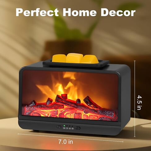 Flame Fireplace Wax Melt أكثر دفئًا ، Wax Scentsy أكثر دفئًا مع توقيت ، شمع كهربائي أكثر دفئًا للشمع المعطر مع لوحة تسخين PTC ، موقد شمع للهدايا وديكور المنزل (أسود) in Kuwait