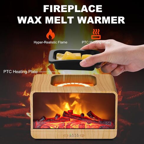 Flame Fireplace Wax Melt أكثر دفئًا ، Wax Scentsy أكثر دفئًا مع توقيت ، شمع كهربائي أكثر دفئًا للشمع المعطر مع لوحة تسخين PTC ، موقد شمع للهدايا وديكور المنزل (أسود) in Kuwait