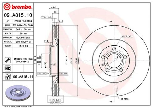 BREMBO 09.A815.11 UV مغلفة فرامل الفرامل الأمامية Audi OE# 8E0615301T in Saudi Arabia