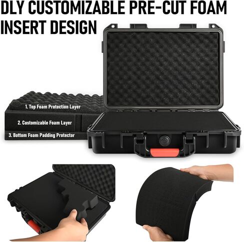 Hard Heavy Duty Protective Case with DIY Customizable Pre-cut Foam Insert - TSA Approved/Mil Spec Fit Use of Camera, Camera Lens, Handguns, Equipments, and for DJI Drones, etc - Black in Kuwait