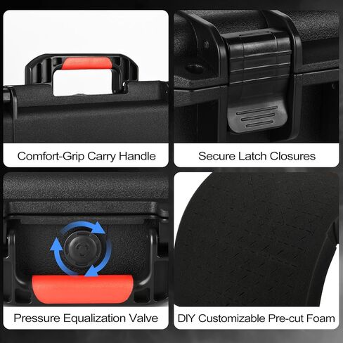 Hard Heavy Duty Protective Case with DIY Customizable Pre-cut Foam Insert - TSA Approved/Mil Spec Fit Use of Camera, Camera Lens, Handguns, Equipments, and for DJI Drones, etc - Black in Kuwait