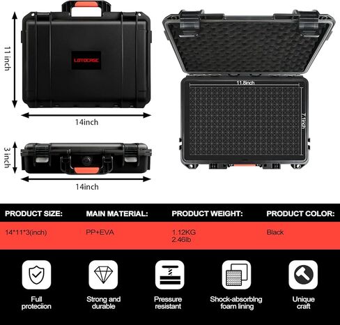 Hard Heavy Duty Protective Case with DIY Customizable Pre-cut Foam Insert - TSA Approved/Mil Spec Fit Use of Camera, Camera Lens, Handguns, Equipments, and for DJI Drones, etc - Black in Kuwait