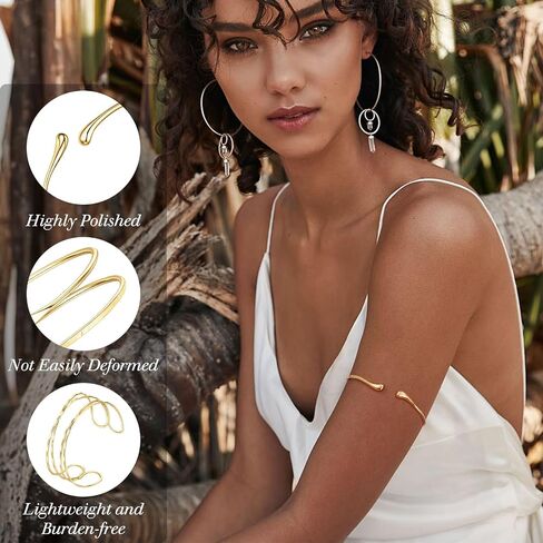 6 Pieces 14K Gold Plated Arm Cuff for Women Upper Arm Band - Silver Cuff Bracelet Bangle for Women Adjustable Armband Set in Saudi Arabia