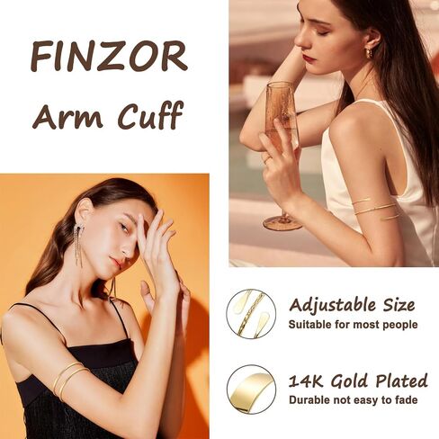 6 Pieces 14K Gold Plated Arm Cuff for Women Upper Arm Band - Silver Cuff Bracelet Bangle for Women Adjustable Armband Set in Saudi Arabia