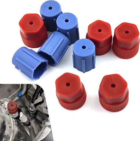 10 PCS R134A A/C CAP ، غطاء الحماية من الغبار والصلحة لمنافذ نظام تكييف الهواء ، أغطية موانئ الضغط العالية والمنخفضة الضيقة ، لمعظم ملحقات إصلاح السيارات (الأزرق والأحمر) in Saudi Arabia