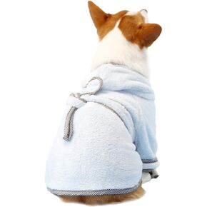 Dog Bathrobe, Microfiber Fast Drying Absorbent Hooded Bath Towel White for Puppy Small Medium Large Dog Cat (L, White)
