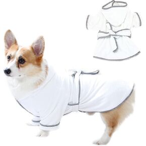 Dog Bathrobe, Microfiber Fast Drying Absorbent Hooded Bath Towel White for Puppy Small Medium Large Dog Cat (S, White) in Kuwait
