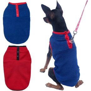 2 Pack Dog Fleece Vest Sweater, Warm Pullover Fleece Puppy Jacket, Autumn Winter Cold Weather Coat Clothes, Pet Stretch Fleece Apparel with Buttons Costumes for Small Medium Dogs Cats (Medium)