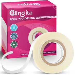 Double Sided Tape for Clothes, Extra Strength All Day Adhesive Clothing Tape, Versatile Fashion Tape for Fabric, Dress, Cloth, Hemming, No Residue, Gentle on Skin & Body, Transparent Tape.