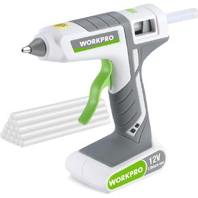 WORKPRO Full Size Cordless Hot Melt Glue Gun - 12V Rechargeable Fast Preheating Glue Gun Kit with 15pcs Full Size Glue Sticks, Auto Power-off Glue Gun for DIY Project, Art, Craft - Pink Ribbon